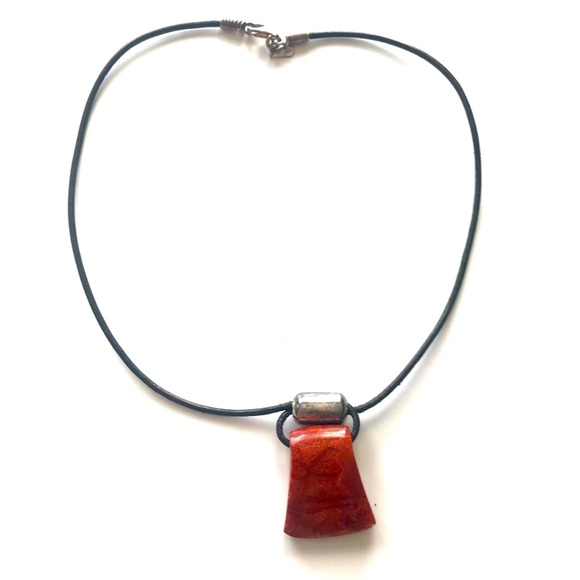 Silpada Sterling Leather Orange Stone 